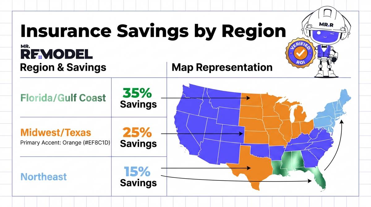 a table showing a map of insurance savings that homeowners can get per region.